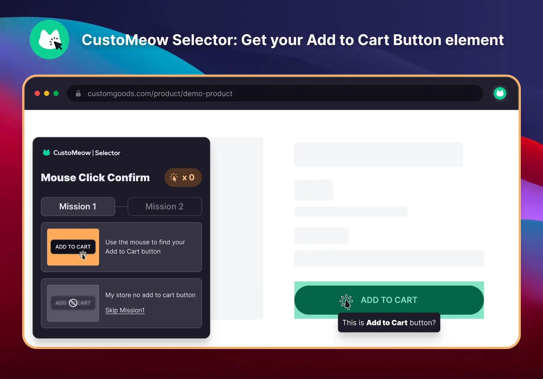 CustoMeow Selector: Get your Add to Cart Button element