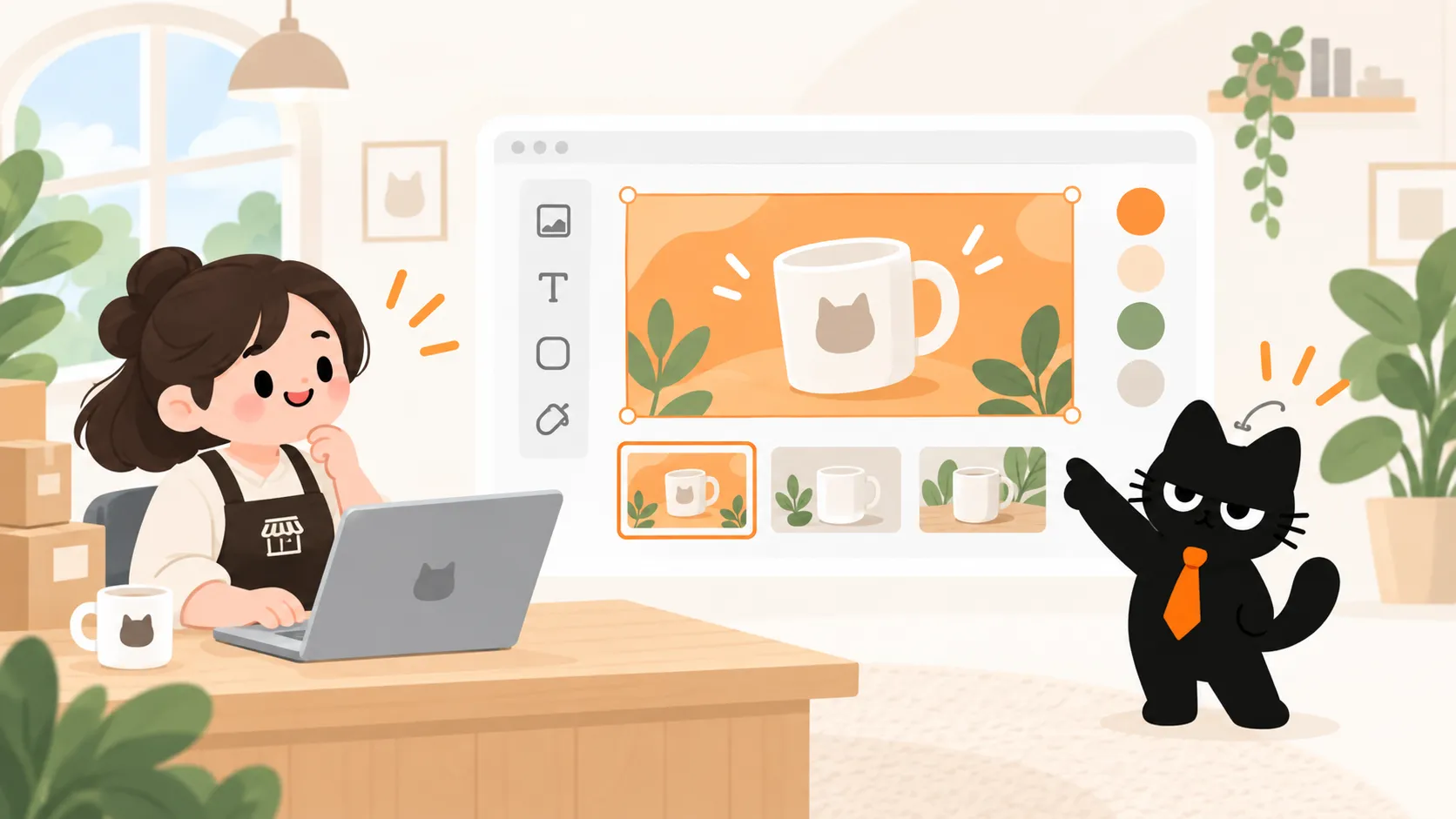 A merchant uses an image tool to make a promotional visual for a new cup.