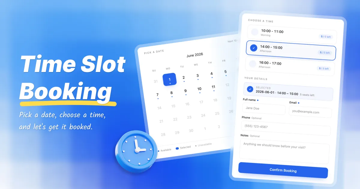 Allows shoppers to select and book available time slots on the s