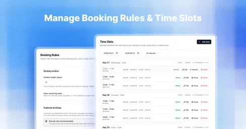 Enables merchants to define and manage available time slots via 