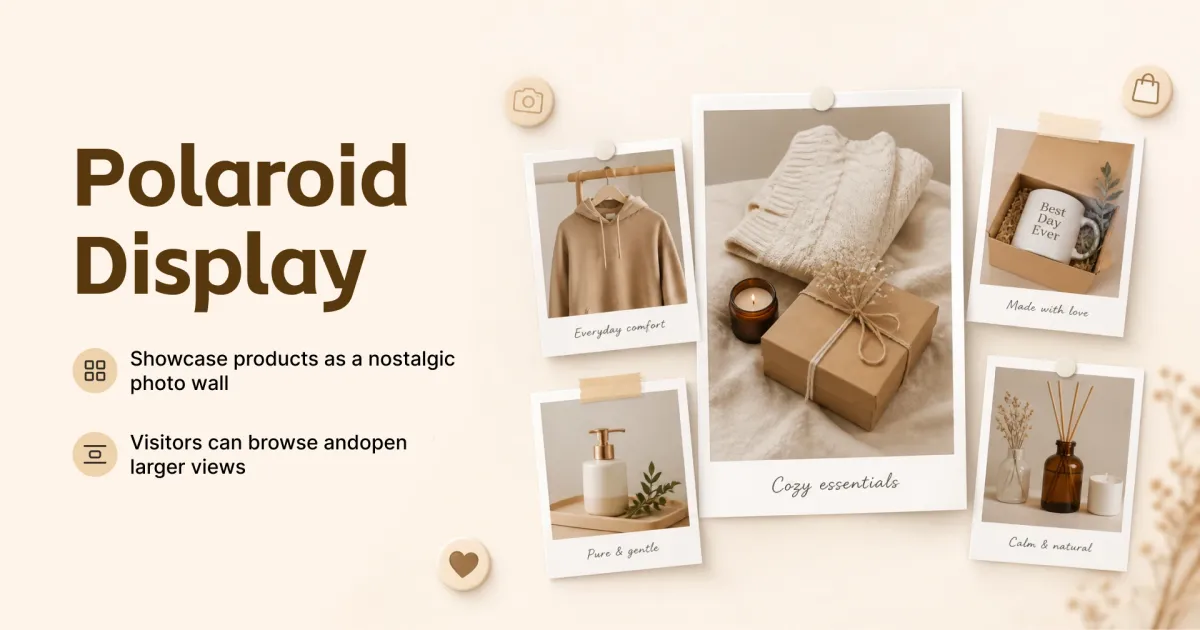 A storefront product showcase with browseable photo views.